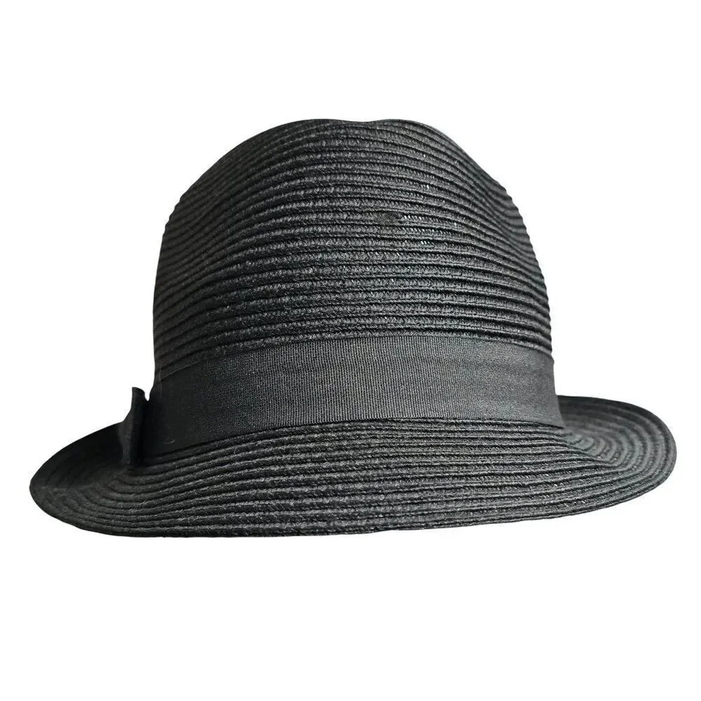Black Straw Fedora Hat With Feather Accent Quirky Vintage Charm daper